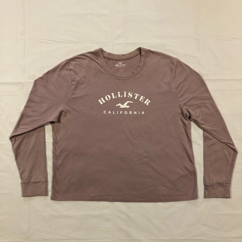 Hollister Women’s Long Sleeve Cotton Pullover Stretch Dusty Mauve Graphic Top L